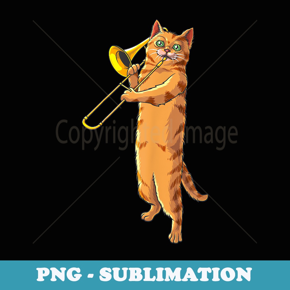 Funny Cat Playing Trombone Cool Kitten Musician Fan - Aesthetic Sublimation Digital File