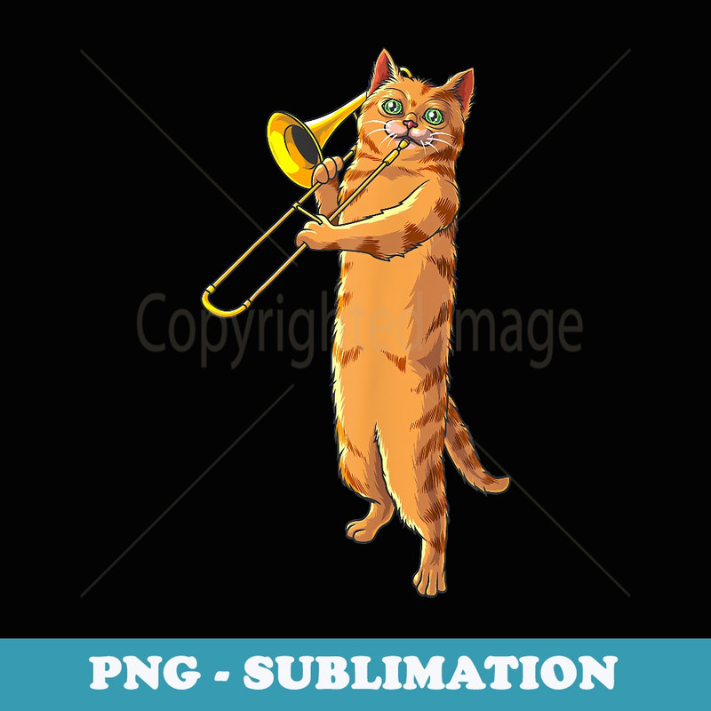 Funny Cat Playing Trombone Cool Kitten Musician Fan - Aesthetic Sublimation Digital File