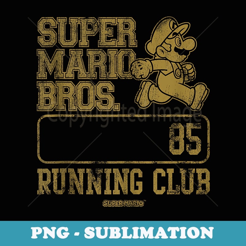 Super Mario Bros Running Club 85 Vintage Mario Collegiate - Retro PNG Sublimation Digital Download