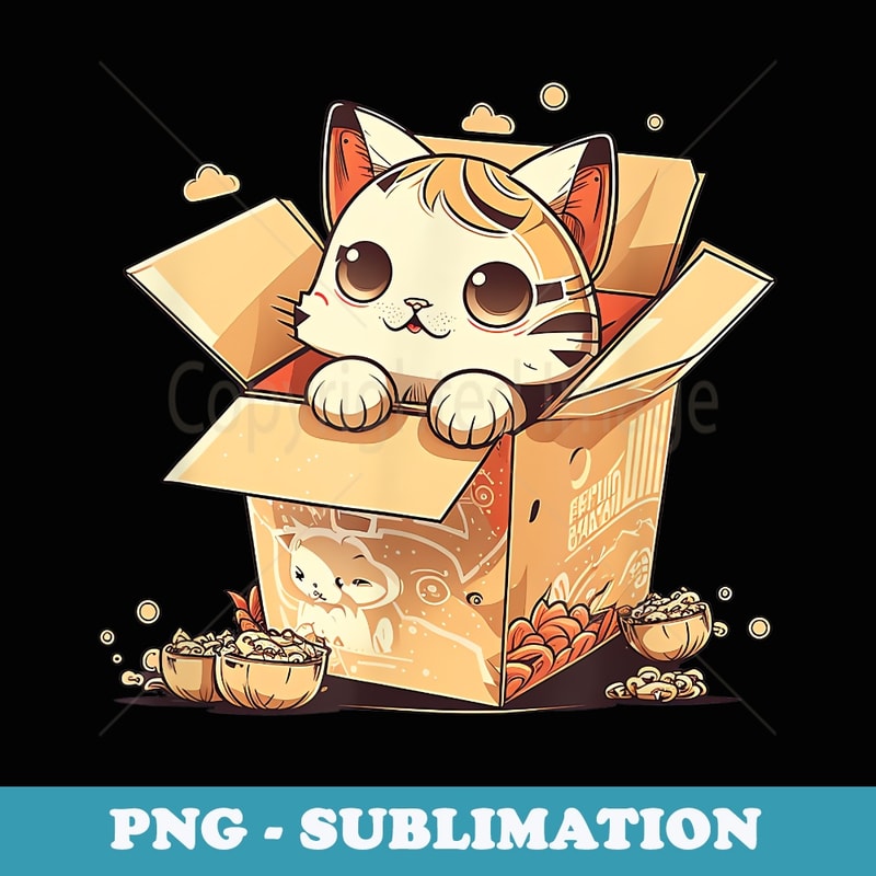 Kawaii Japanese Kitten Cat Ramen Noodles Anime - Vintage Sublimation PNG Download