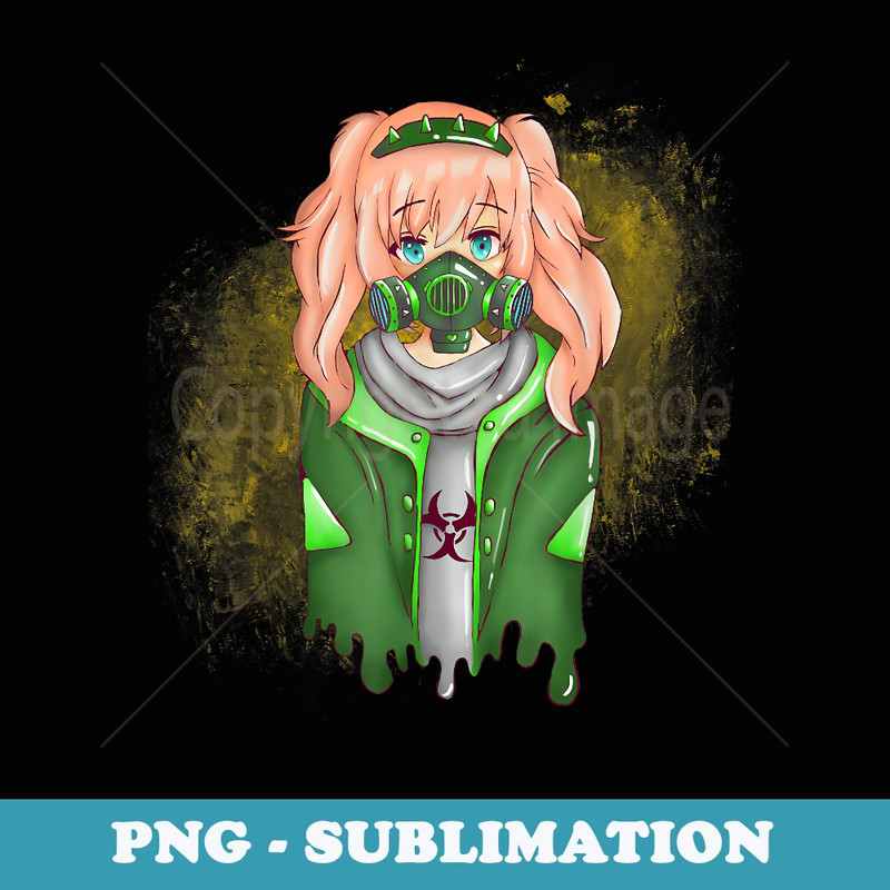 Cute Anime girl Gas Mask Biohazard Manga Otaku T - Retro PNG Sublimation Digital Download