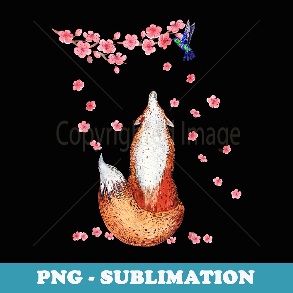 Fox with Pink Cherry Blossoms Japanese Fox - Premium PNG Sublimation File