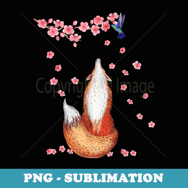 Fox with Pink Cherry Blossoms Japanese Fox - Premium PNG Sublimation File