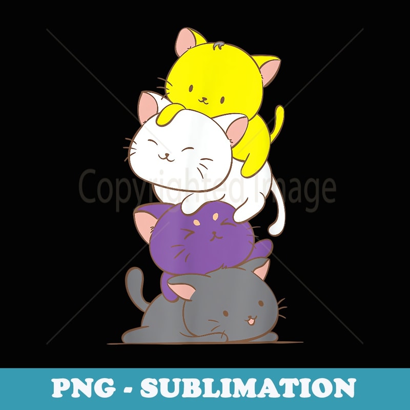 Non Binary Pride Flag Cute Cat Anime Art Kawaii Clothing - Sublimation PNG File