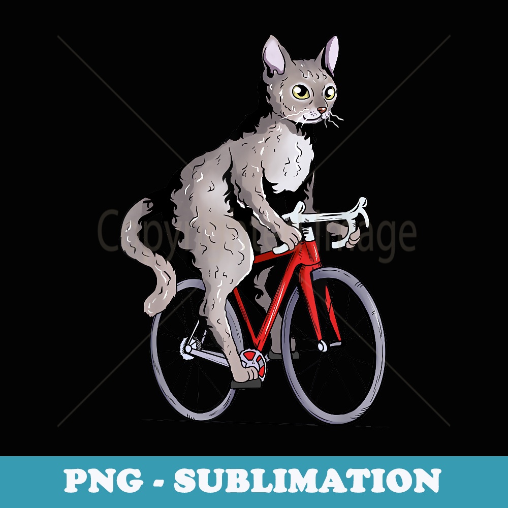 Devon Rex Cat Riding Bicycle Cute Biker Cyclist - Aesthetic Sublimation Digital File