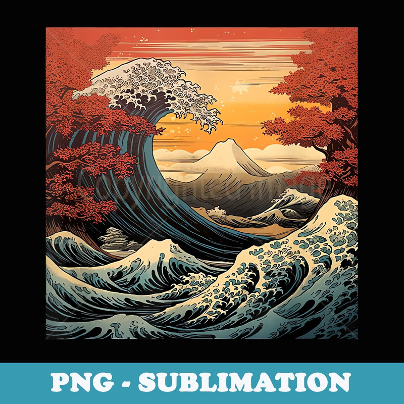 Vintage Japanese Art Cherry Blossoms Japan Woodblock - Premium PNG Sublimation File