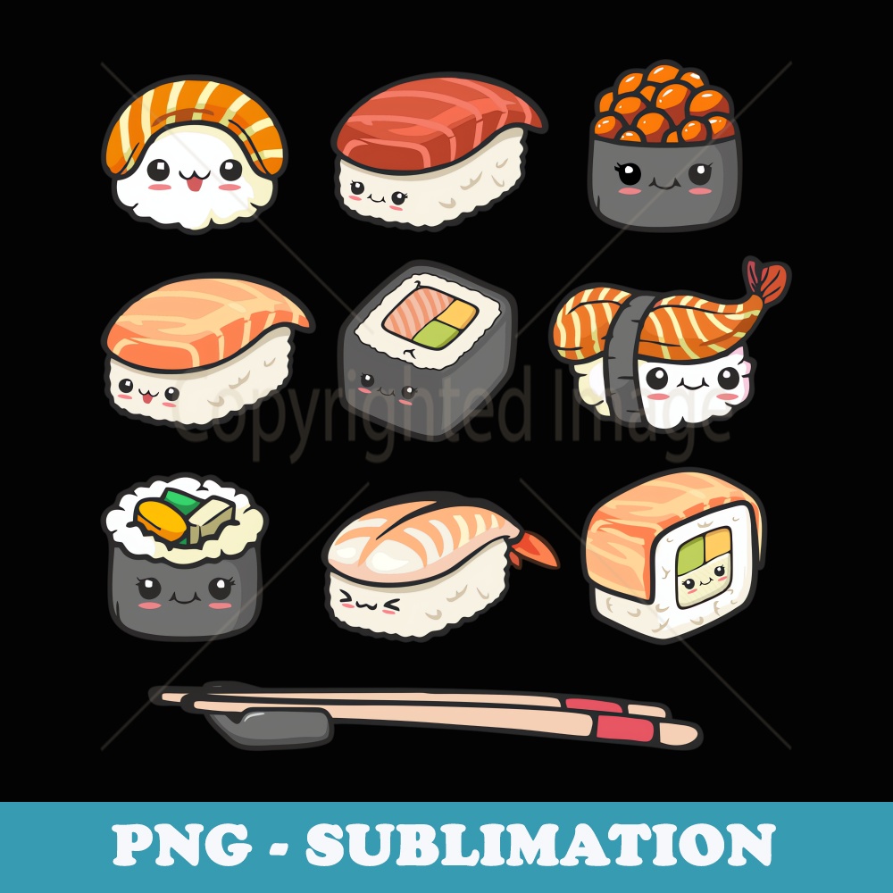 Happy Sushi Anime Kawaii Set Japanese Food Lover Otaku Manga - Stylish Sublimation Digital Download