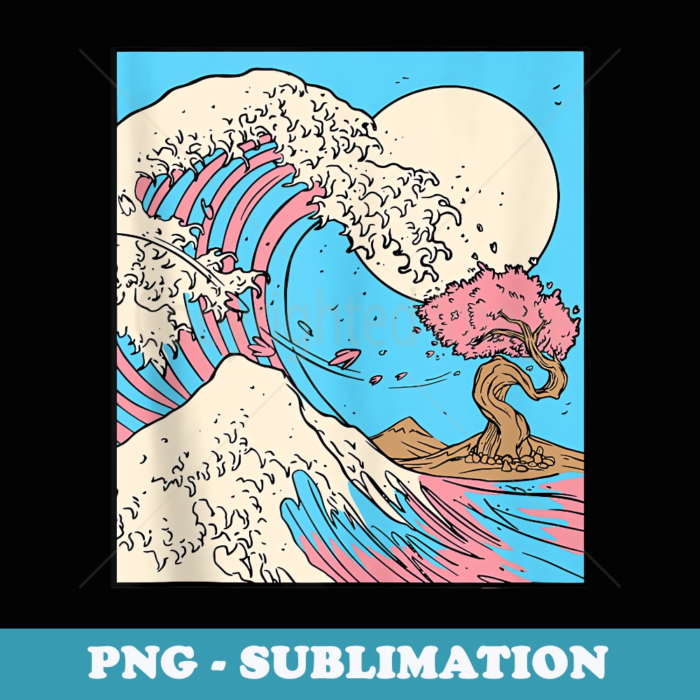 Transgender Trans Flag Japanese Wave Art LGBT Awareness Fan - Exclusive Sublimation Digital File
