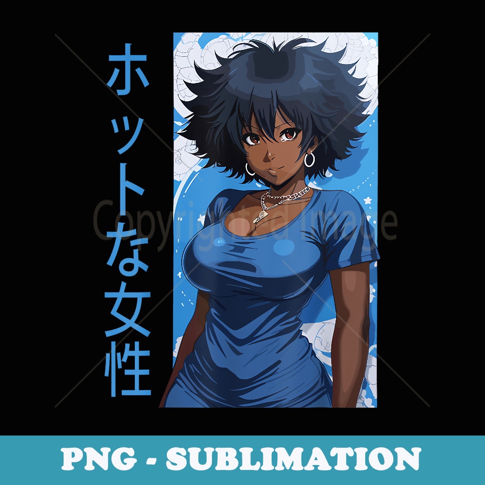 Black Anime Girl Kawaii Waifu Aesthetic Japanese woman - Retro PNG Sublimation Digital Download