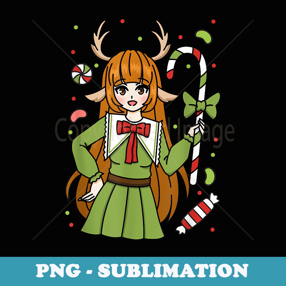 Anime Girl Otaku Anime Lover Christmas Candy Cane Anime - Retro PNG Sublimation Digital Download