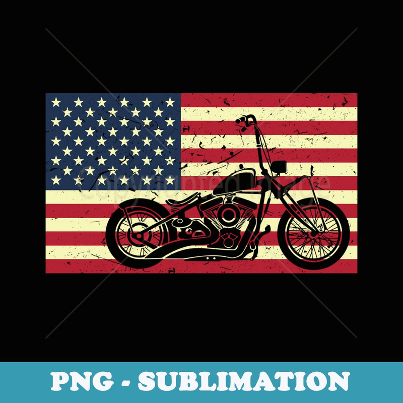 USA Flag Vintage Motorcycle Design For Bikers - Elegant Sublimation PNG Download