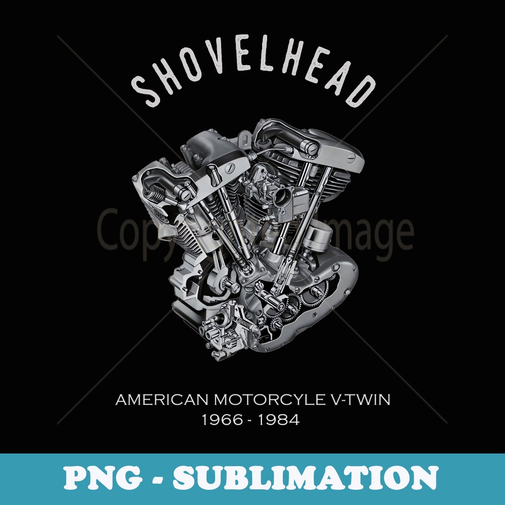 Vintage HD Motorcycle VTwin ShovelHead Engine Drawing Biker - Aesthetic Sublimation Digital File