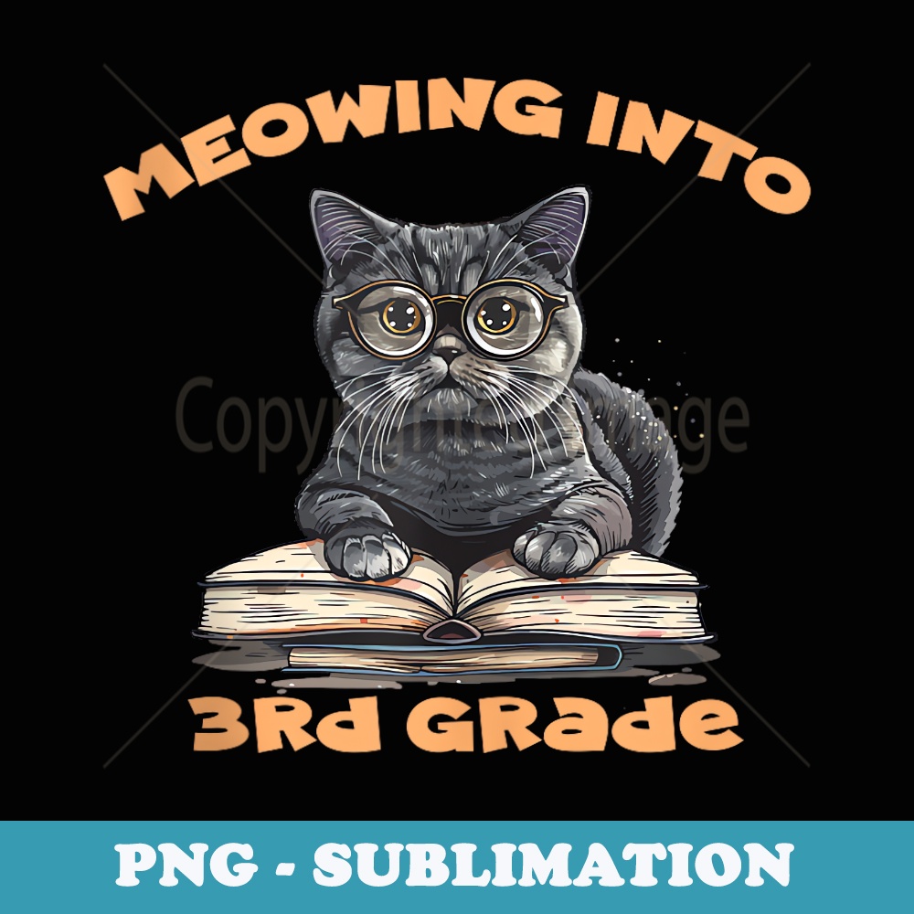 Meowing Into 3rd Grade Back To School - PNG Sublimation Digital Download