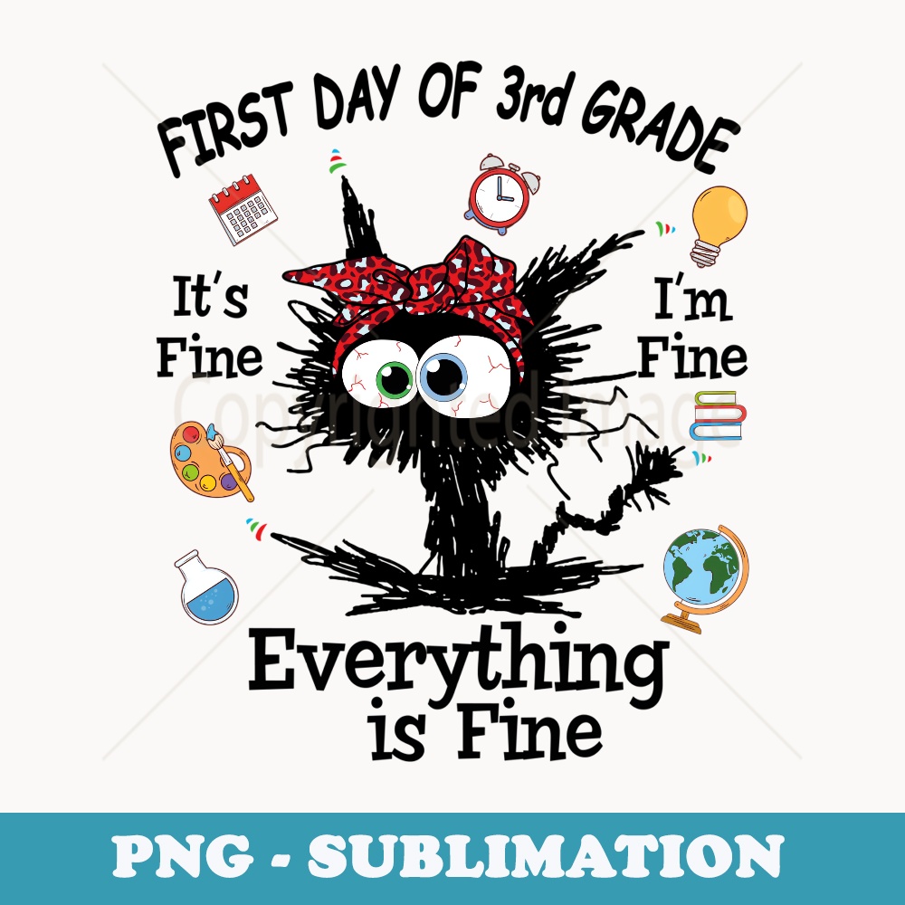 First Day Of 3rd grade Cat Back To School Its Fine Im Fine - PNG Sublimation Digital Download