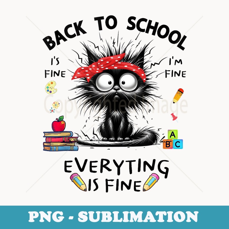 Black Cat Its Fine Im Fine Funny Back to School Boys - Unique Sublimation PNG Download