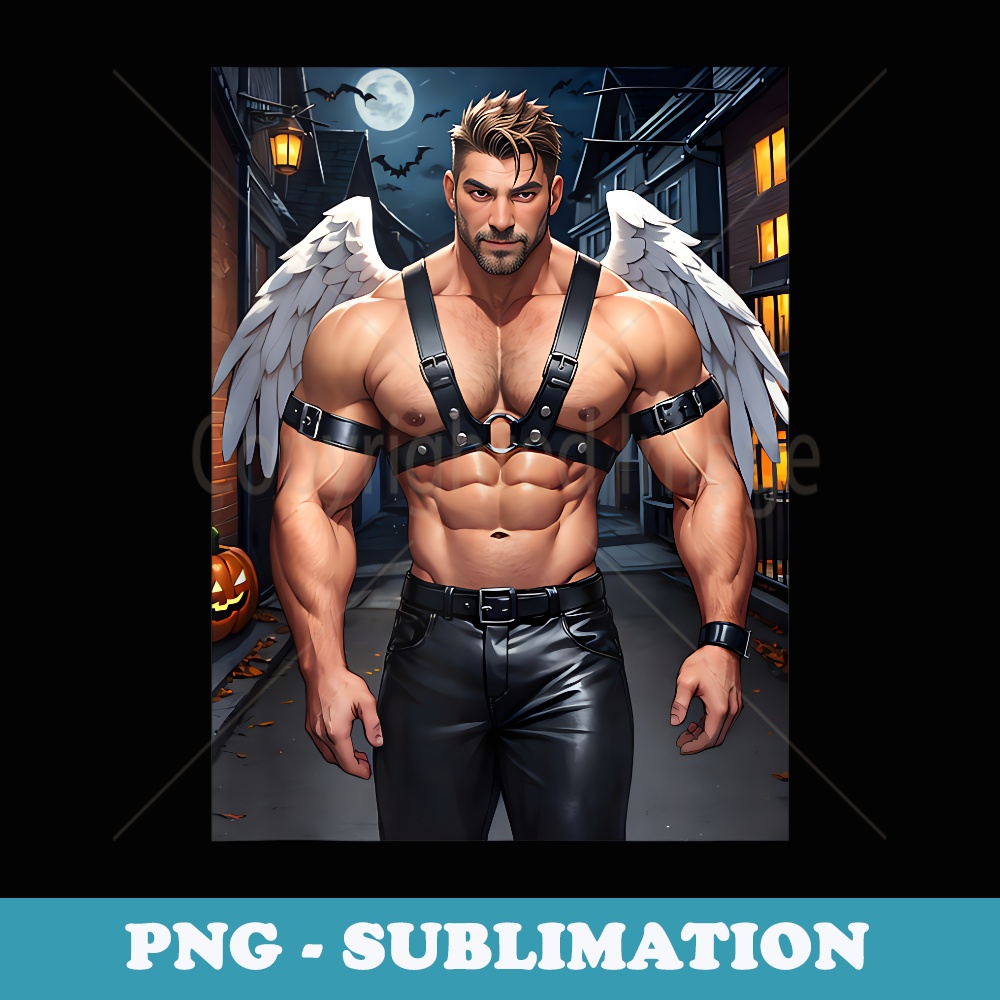 Angelic Angel Leather Harness Muscle Daddy Gay Halloween - Decorative Sublimation PNG File