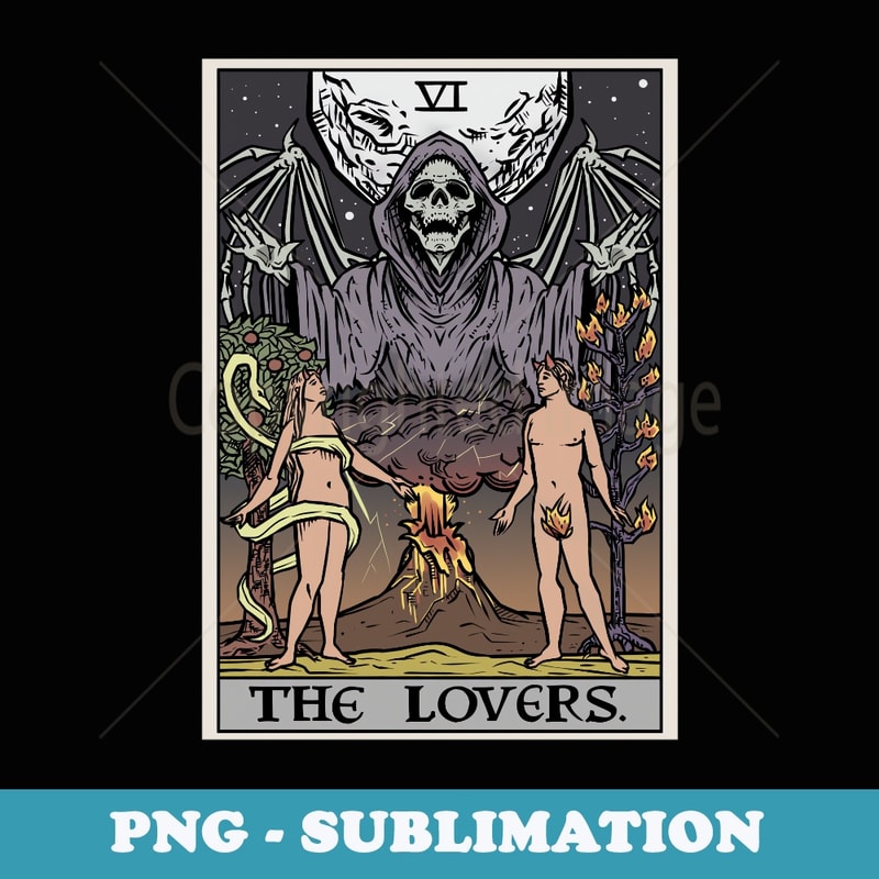 The Lovers Tarot Card Halloween Grim Reaper Gothic Horror - Instant PNG Sublimation Download