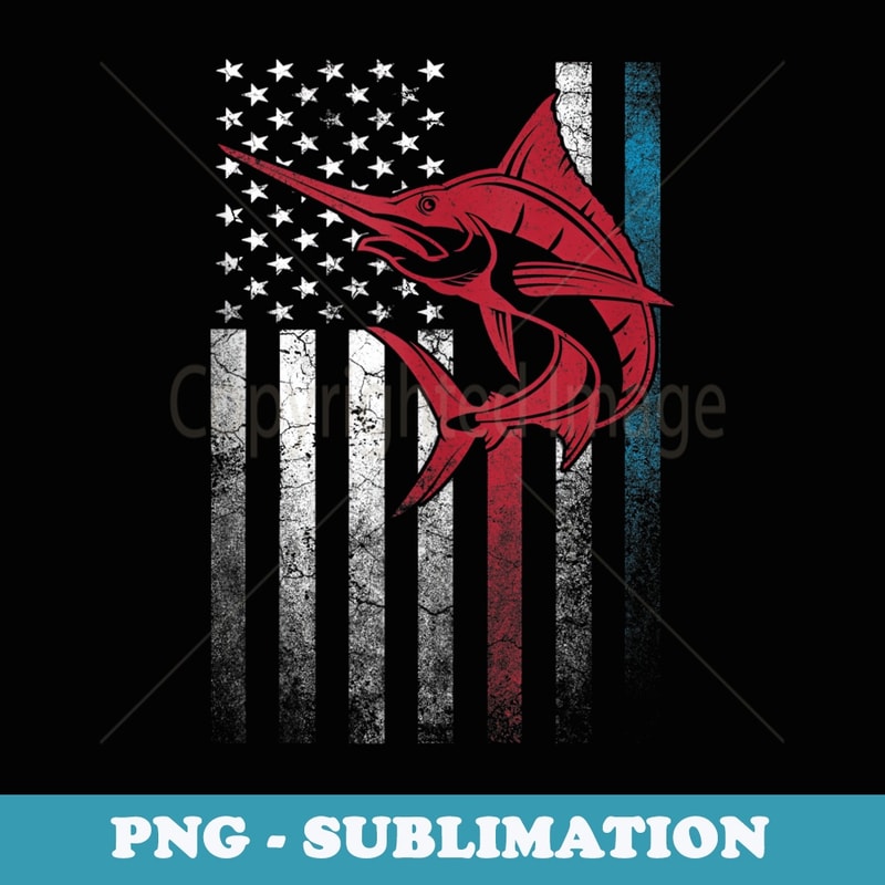 Fishing Marlin Swordfish Fish 4th of July American Flag USA - Stylish Sublimation Digital Download