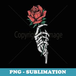 vintage halloween skeleton hand with a rose flower - high-resolution png sublimation file