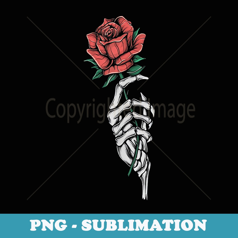 Vintage Halloween Skeleton Hand With A Rose Flower - High-Resolution PNG Sublimation File