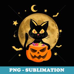 halloween black cat scary pumpkin on the moon - stylish sublimation digital download