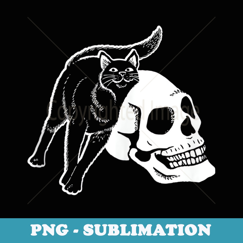 Black Cat And Human Skeleton Skull Punk Goth And Halloween - Sublimation Digital Download