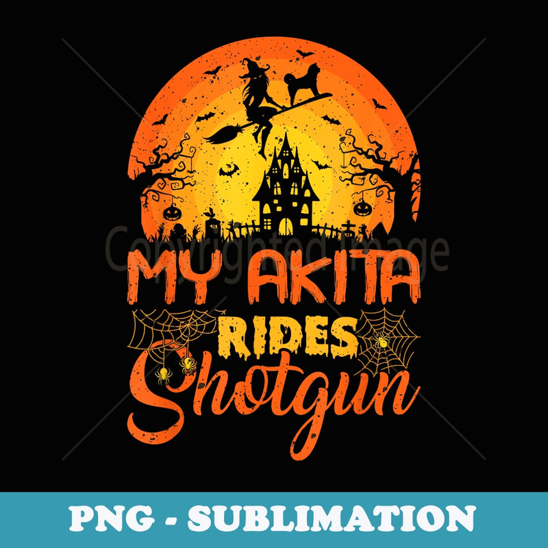 Vintage Sunset My Akita Dog Ride Shotgun Halloween - Creative Sublimation PNG Download