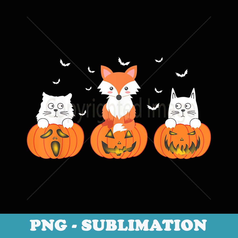 Funny Cats And A Fox On Halloween Pumpkins - PNG Transparent Sublimation File