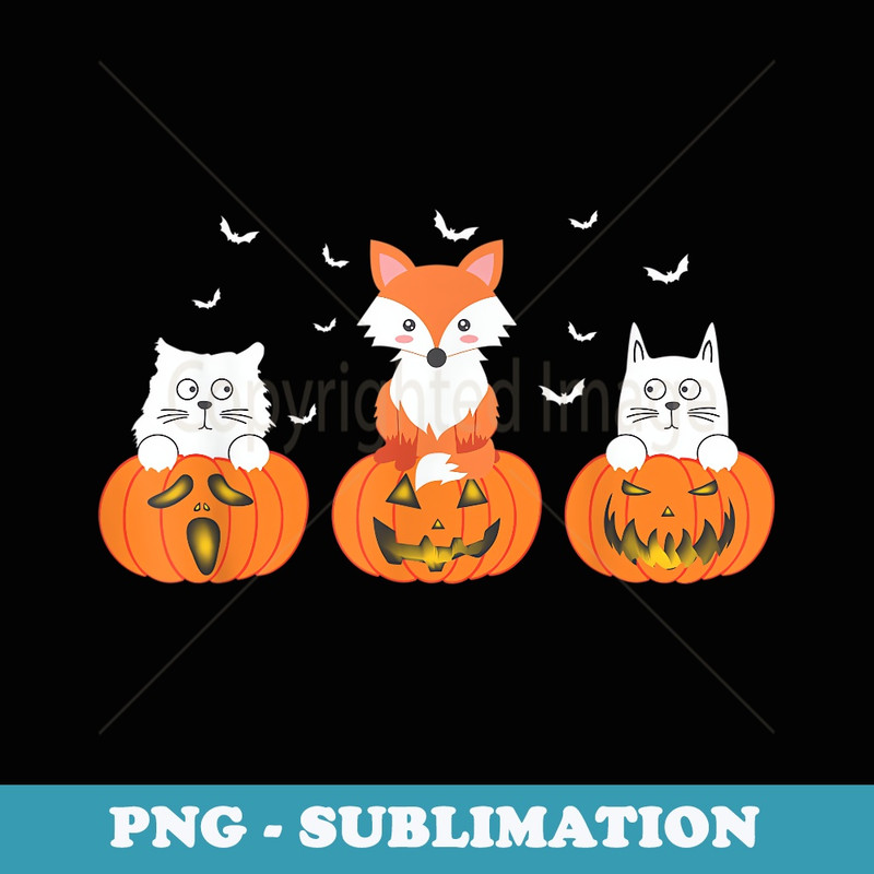 Funny Cats And A Fox On Halloween Pumpkins - PNG Transparent Sublimation File