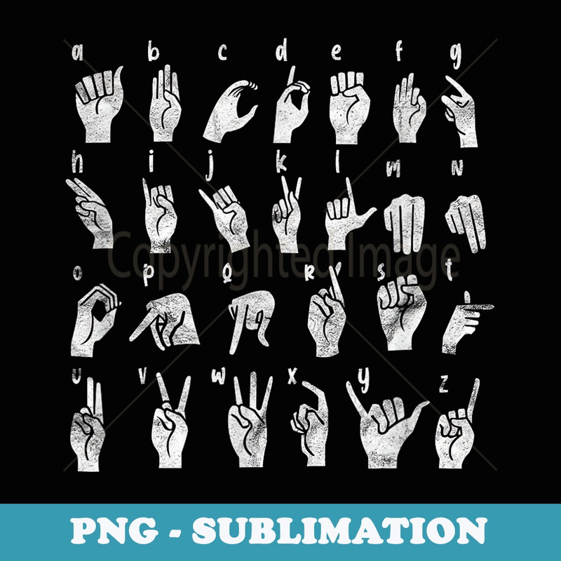 ASL Hand Alphabet American Sign Language Teacher Vintage - PNG Transparent Sublimation File