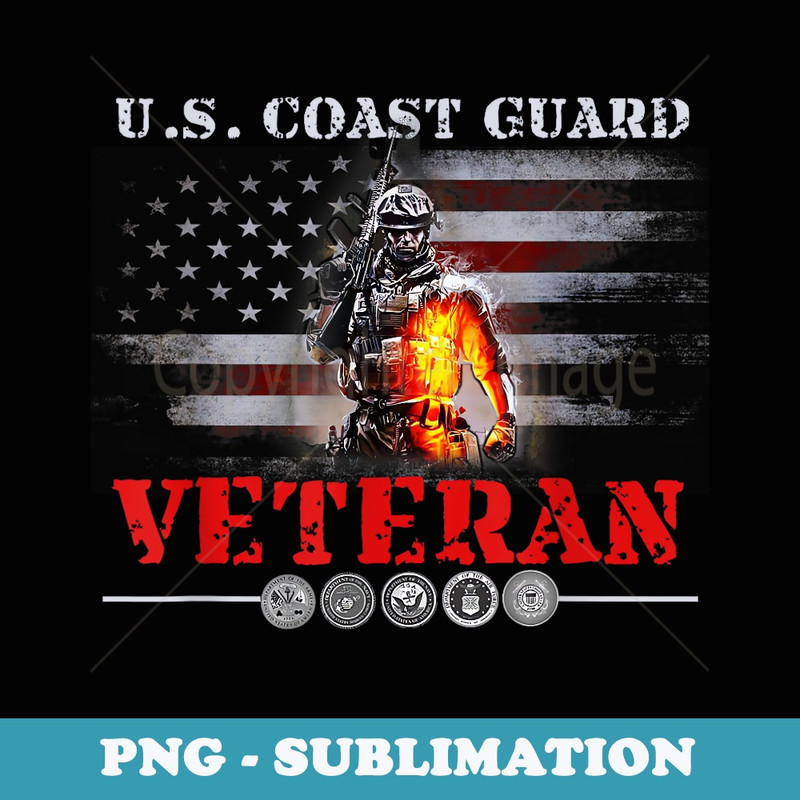 US Coast Guard Veteran USCG American Flag - Proud Veterans - Signature Sublimation PNG File