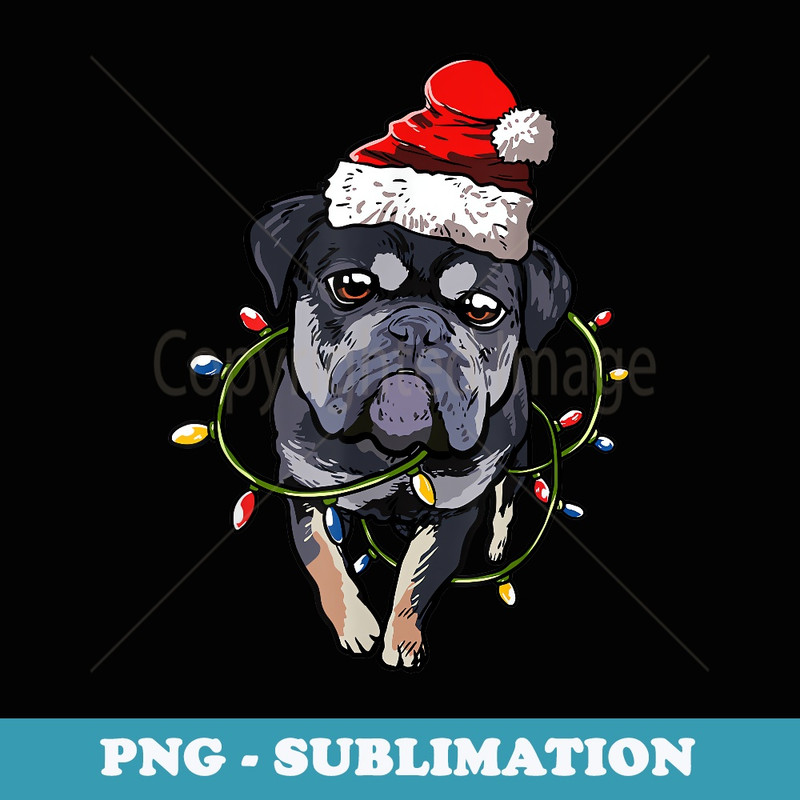 Cute English Bulldog Santa Christmas Tree Lights Xmas - Digital Sublimation Download File