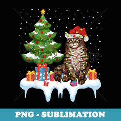 xmas lighting tree santa hat maine coon cat christmas - decorative sublimation png file