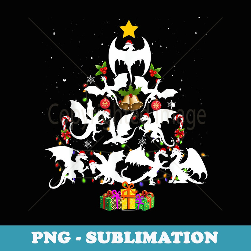 Dragon Christmas Tree Lights Santa Dragon Xmas s Boys - Vintage Sublimation PNG Download