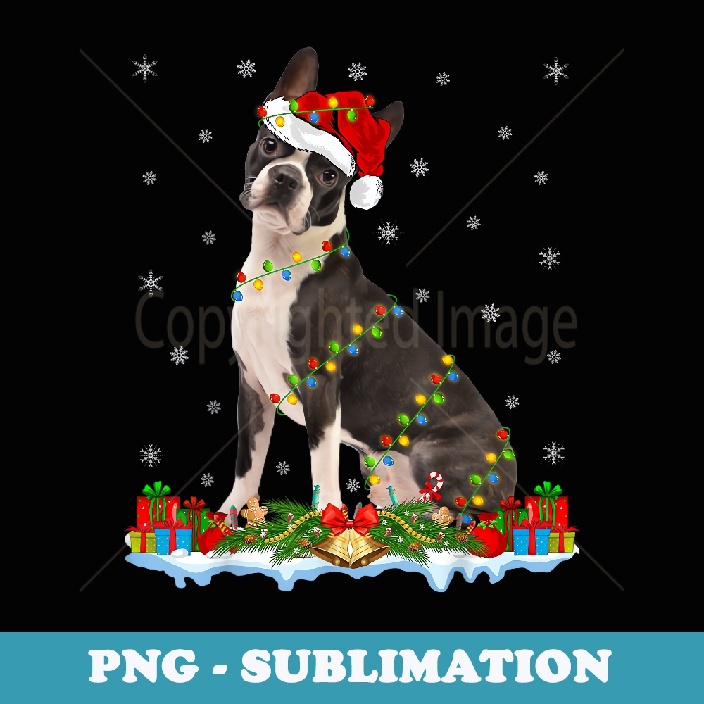 Xmas Family Matching Santa Hat Boston Terrier Dog Christmas - Signature Sublimation PNG File