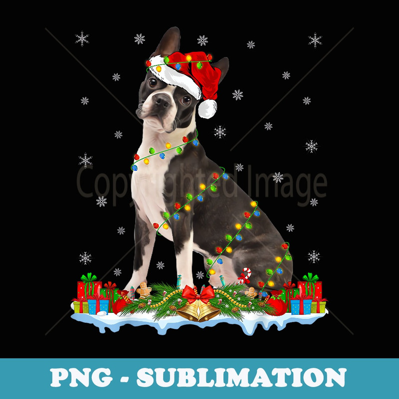 Xmas Family Matching Santa Hat Boston Terrier Dog Christmas - Signature Sublimation PNG File