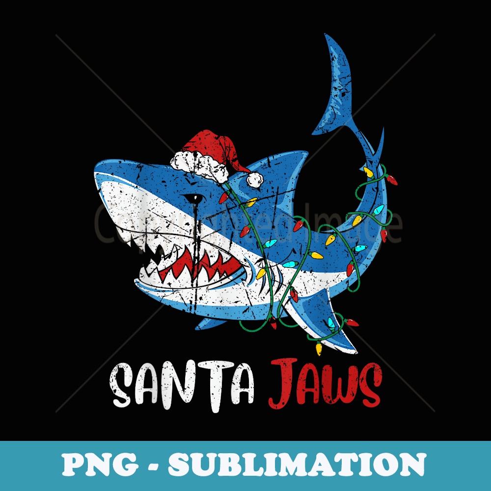 Santa Jaws Shark Funny Cute Christmas Pajama Xmas Vintage - High-Resolution PNG Sublimation File
