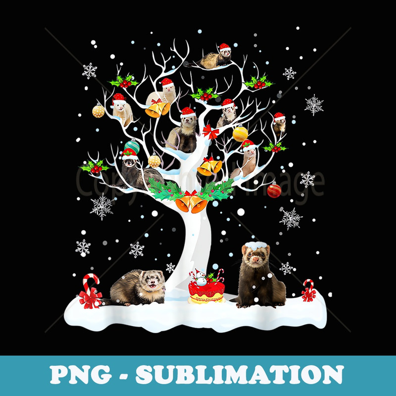 Ferret Christmas Tree Decoration Xmas Snow Santa Claus - Exclusive PNG Sublimation Download