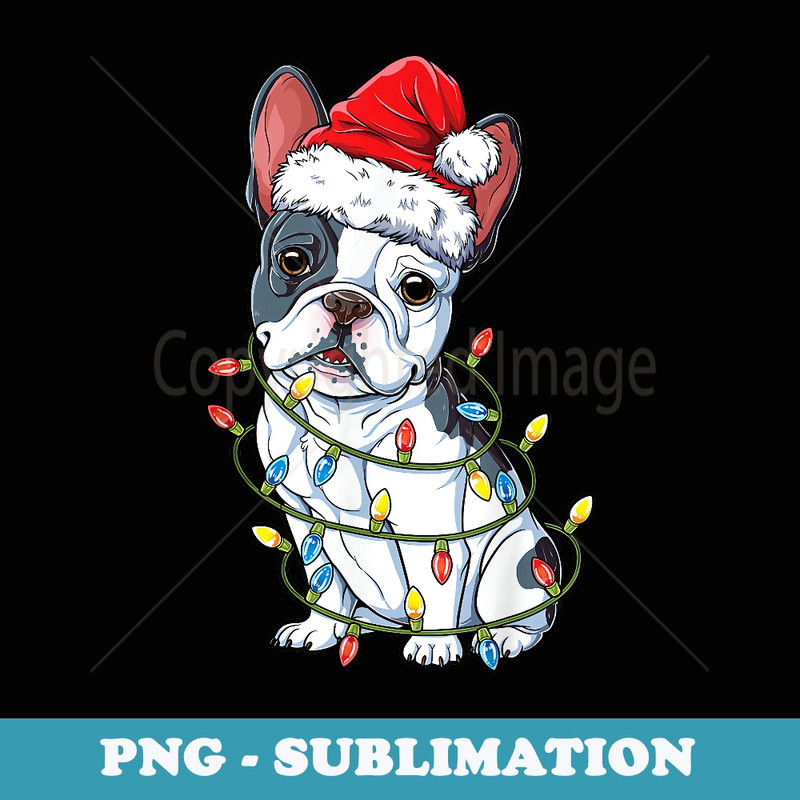 French Bulldog Santa Christmas Tree Lights Xmas Boys Dog - PNG Transparent Sublimation File