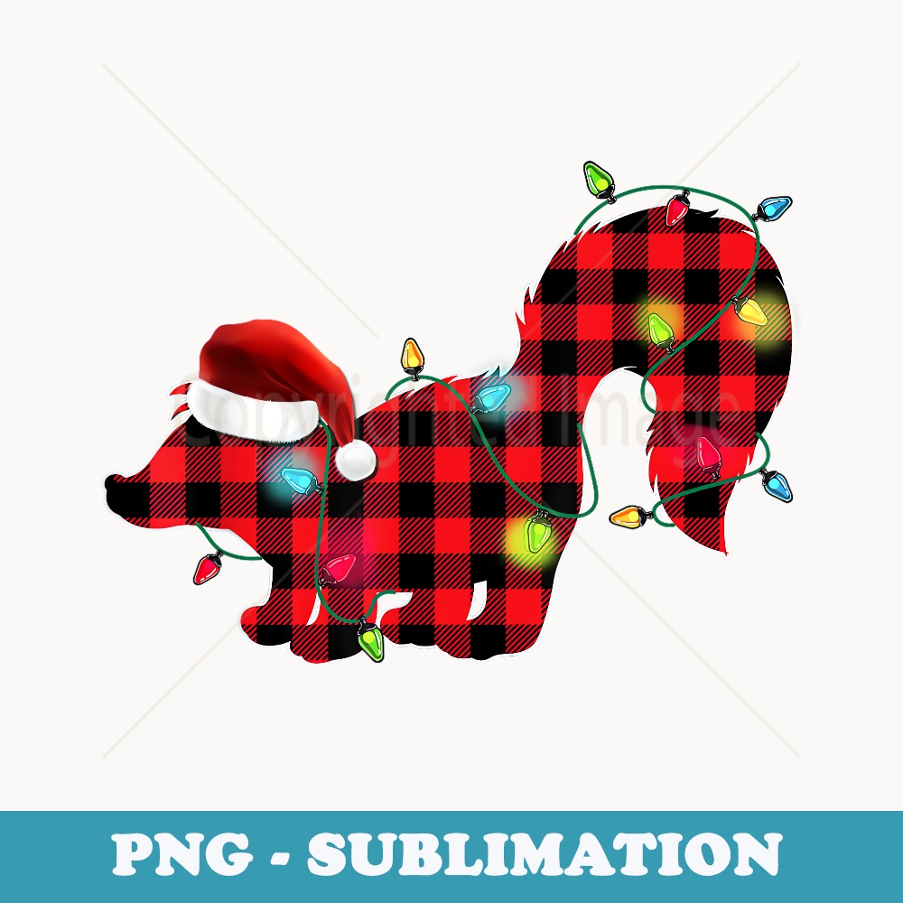Red Buffalo Plaid Skunk Christmas Tree Lights Pajama - Retro PNG Sublimation Digital Download