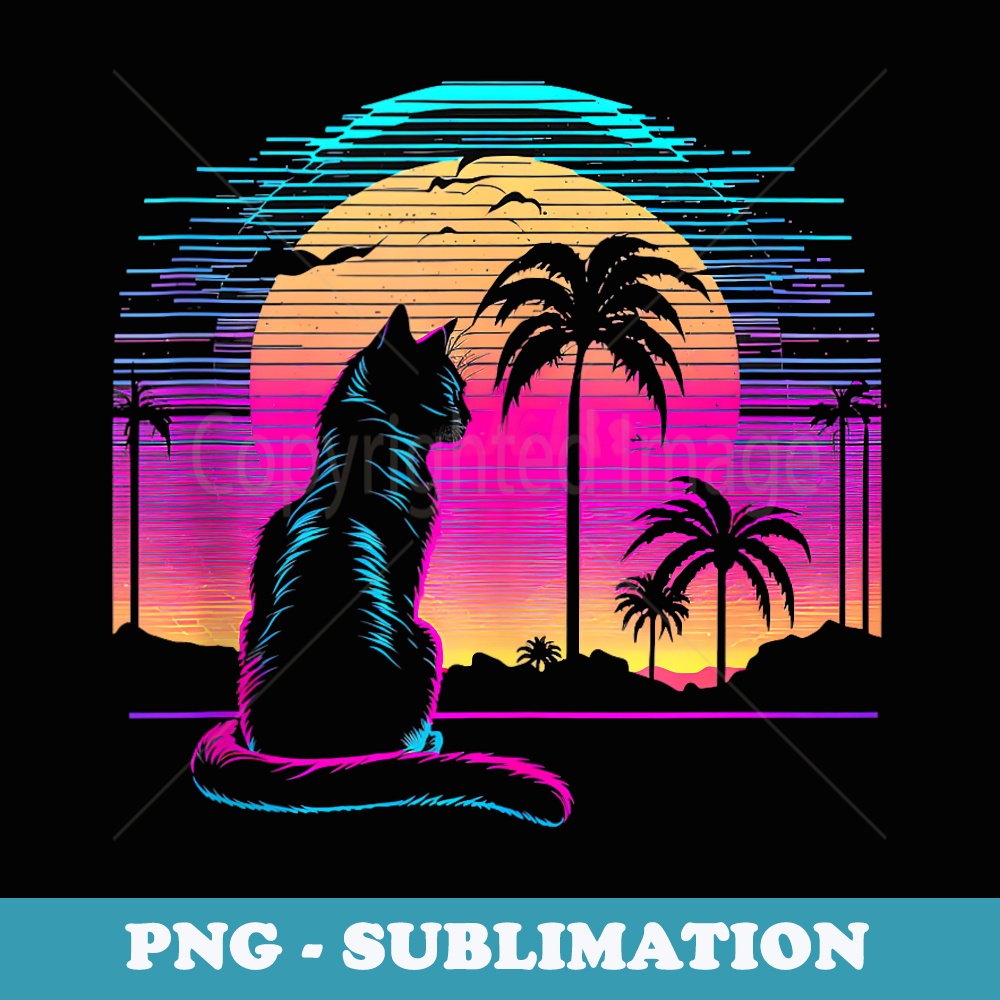 Cat Vaporwave Retrowave Aesthetic Synthwave 80s Palm Tree - Premium Sublimation Digital Download