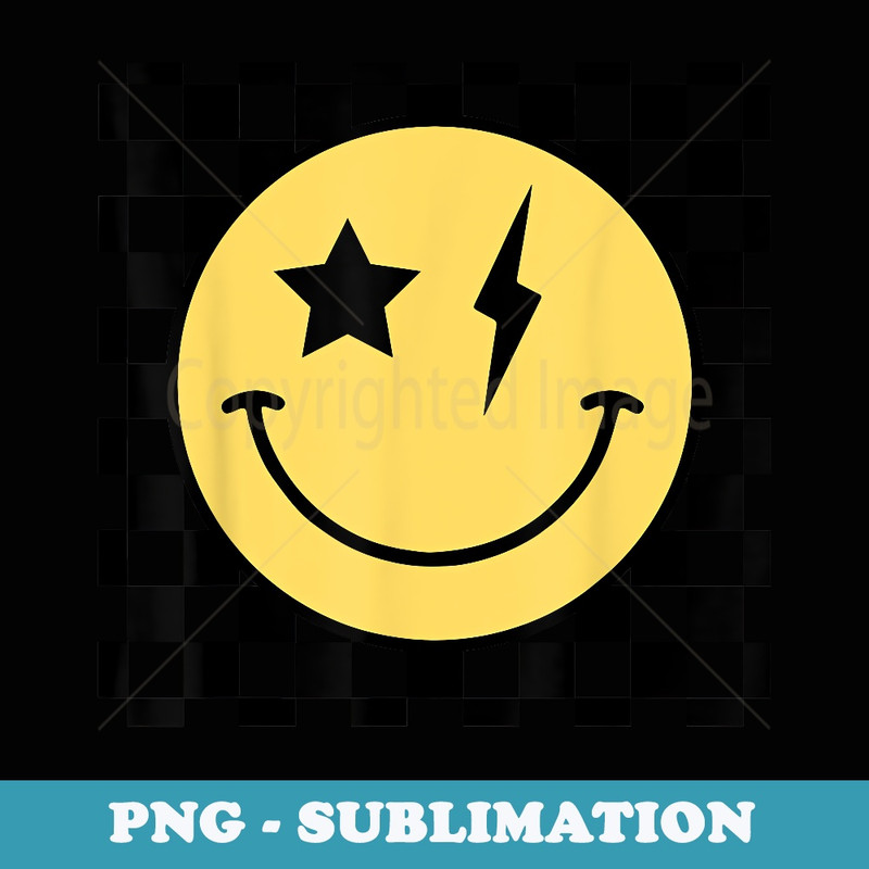 Retro Happy Face Checkered Pattern Smile Face Trendy - Retro PNG Sublimation Digital Download