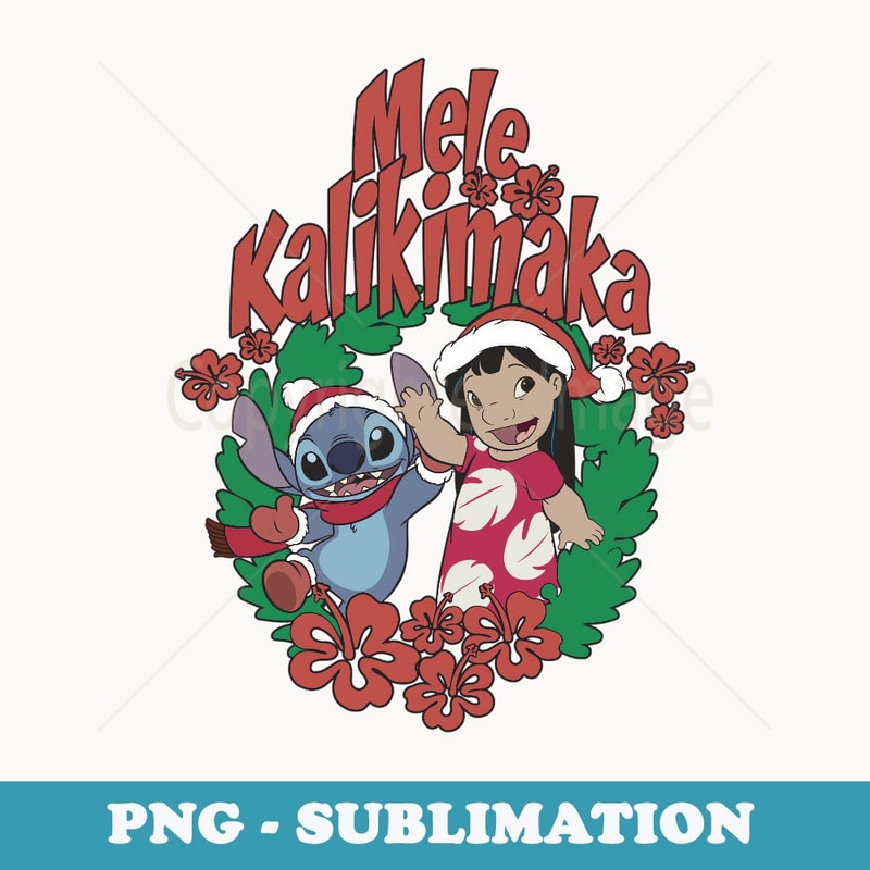 Disney Lilo & Stitch Christmas Mele Kalikimaka Wreath - Trendy Sublimation Digital Download