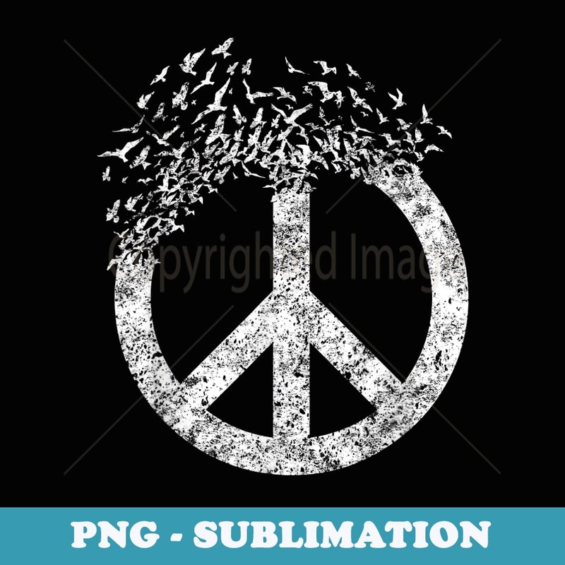 White Distressed Peace Sign Doves 70s Retro Hippie - Vintage Sublimation PNG Download