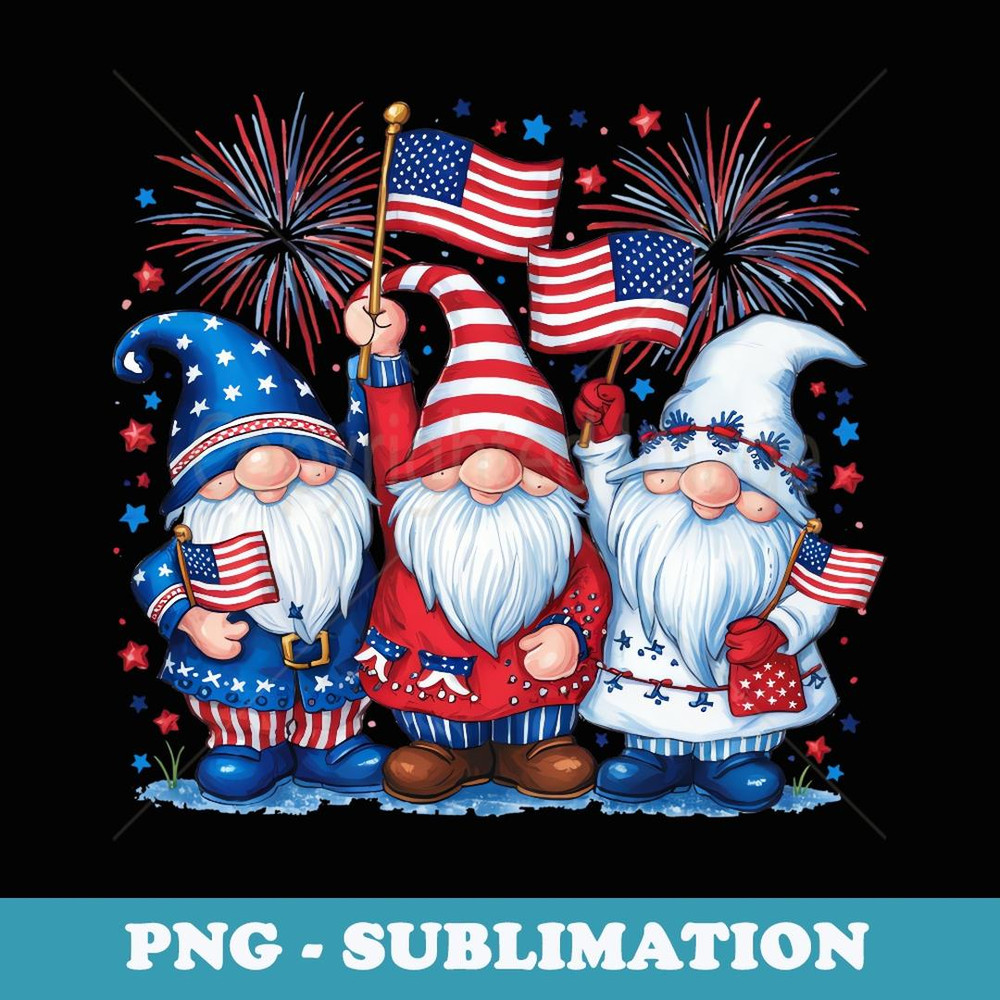4th of July USA Flag Gnomes Patriot Independence Day America - Instant PNG Sublimation Download