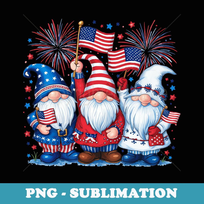 4th of July USA Flag Gnomes Patriot Independence Day America - Instant PNG Sublimation Download