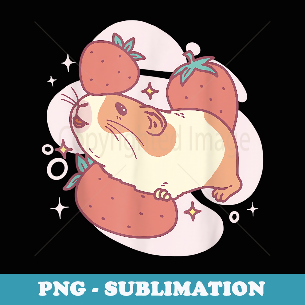 Cute Furry Potato & Strawberries Guinea Pig - Aesthetic Sublimation Digital File