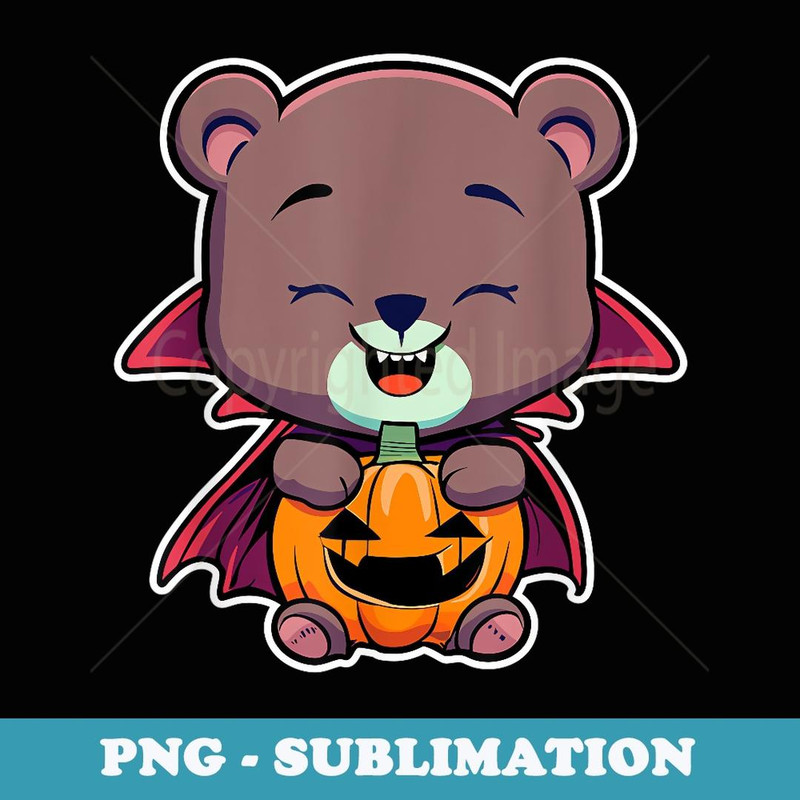 Chibi Vampire Halloween Costume Bear with Jack-o-Lantern - Unique Sublimation PNG Download