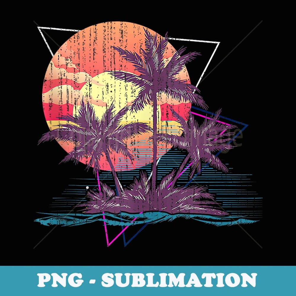 Retro Palm Trees Beach Sunset Tropical Summer Tropical Beach - Vintage Sublimation PNG Download