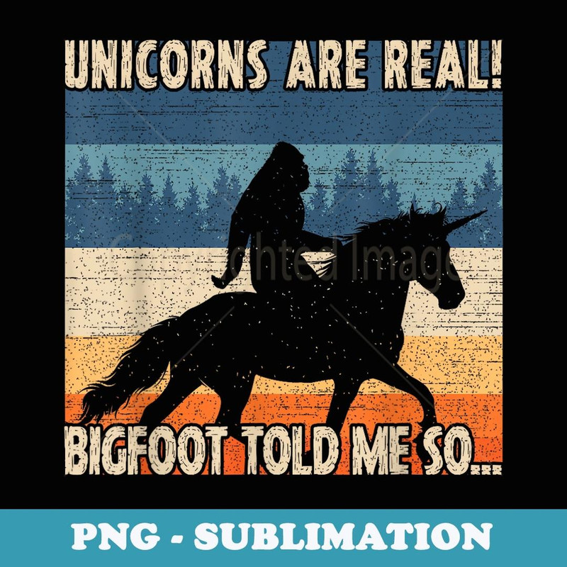 Vintage Bigfoot Riding A Unicorn Funny Sasquatch - Instant PNG Sublimation Download